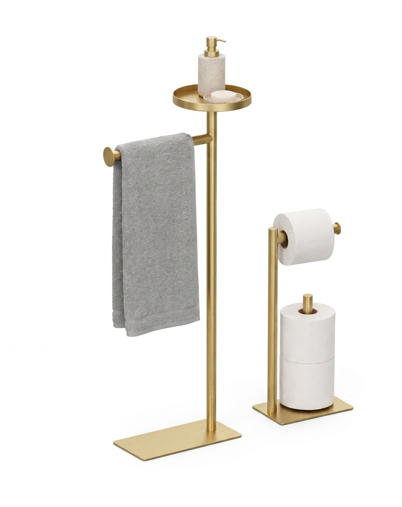 Aukahome 2'li Metal Banyo Standı Sarı